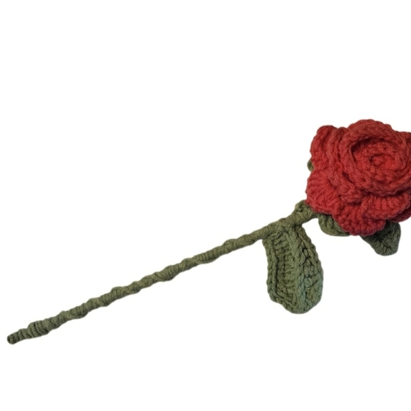 Hand Crafted Soft Red Crochet Rose Faux Floral Shelf Decor Hand Knit Crochet Art - Picture 13 of 17